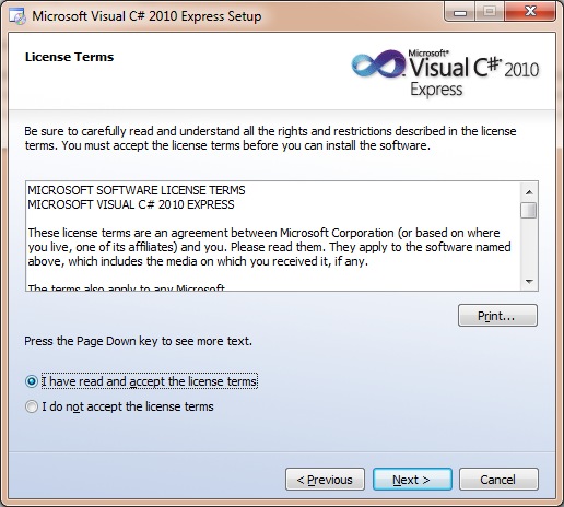 Visual Studio Express License terms